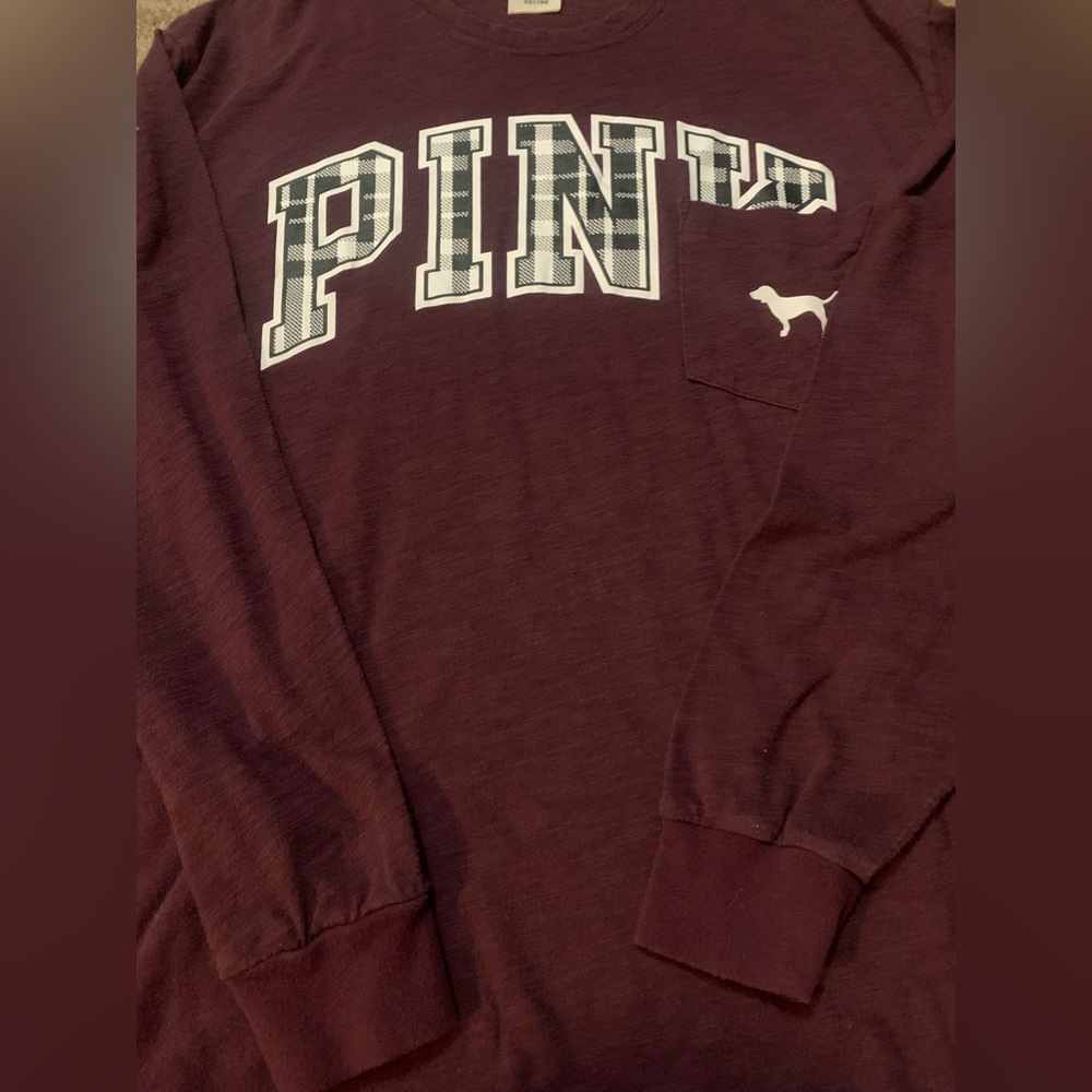 PINK Victoria's Secret Maroon Long Sleeve Tee